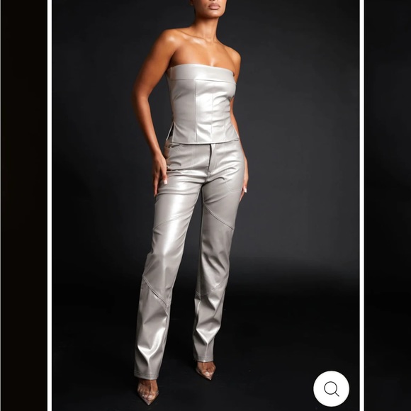 Murci Stitch Detail PVC Trousers in Luna - Picture 3 of 5